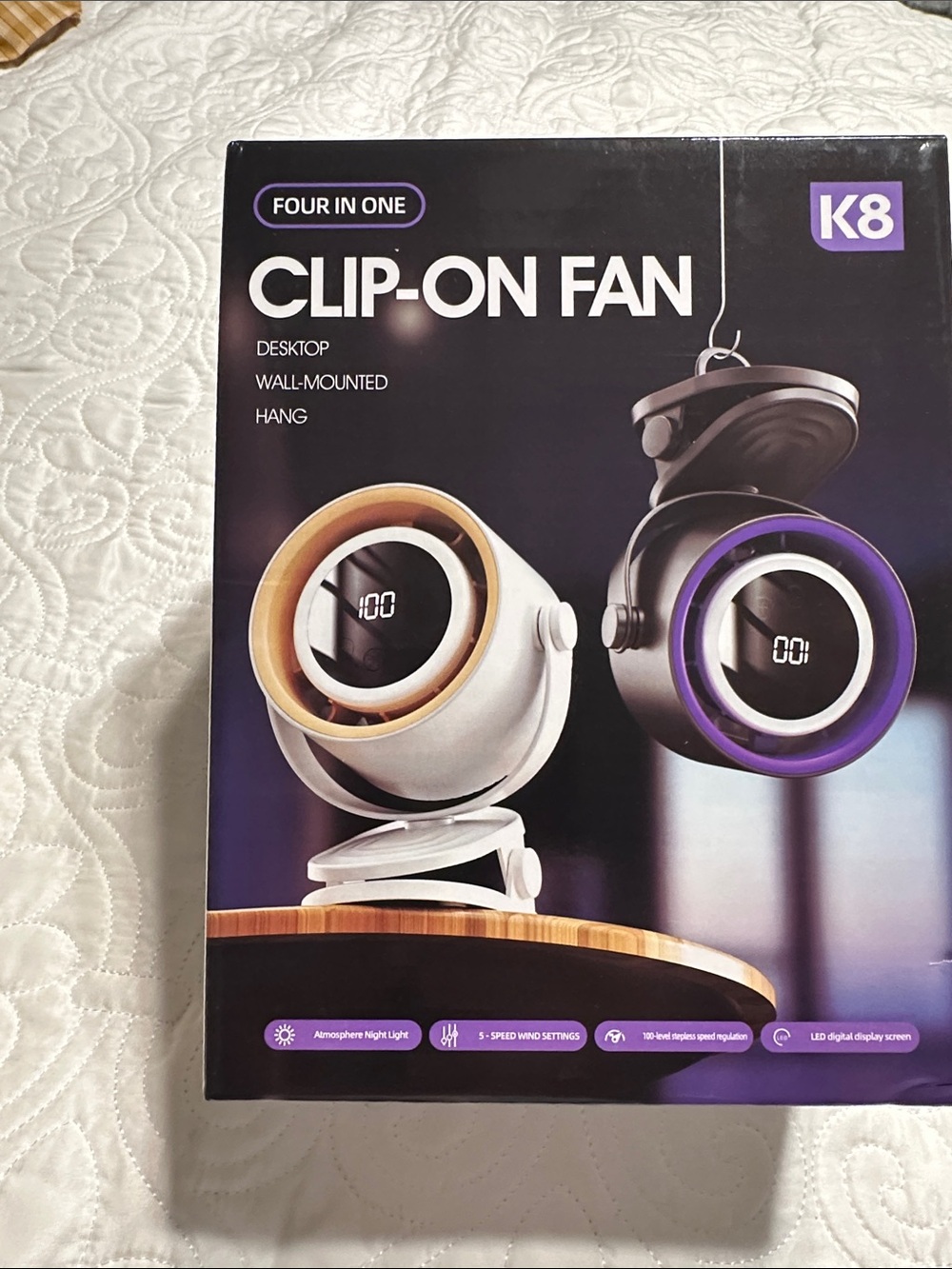 K8 Clip-On Fan – White with Gold Accent